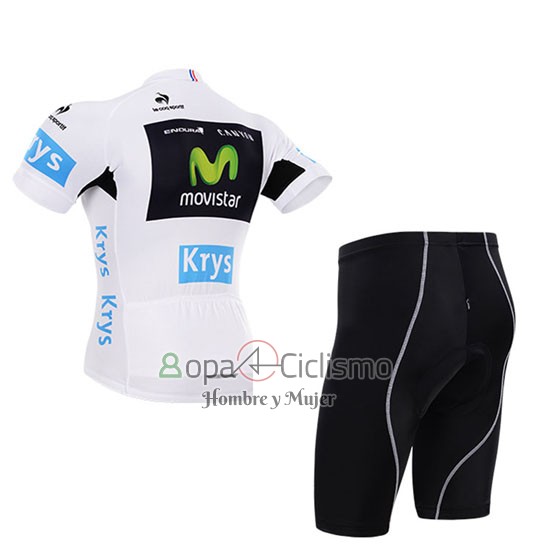 Movistar Lider Ropa Ciclismo Culotte Corto 2015 Hombre Mangas Cortas Blanco